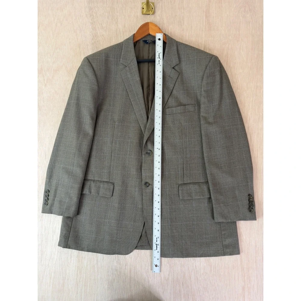 Joseph & Feiss Gold Mens 46R Wool Suit Jacket Grey Glen Plaid Blazer 2-Button